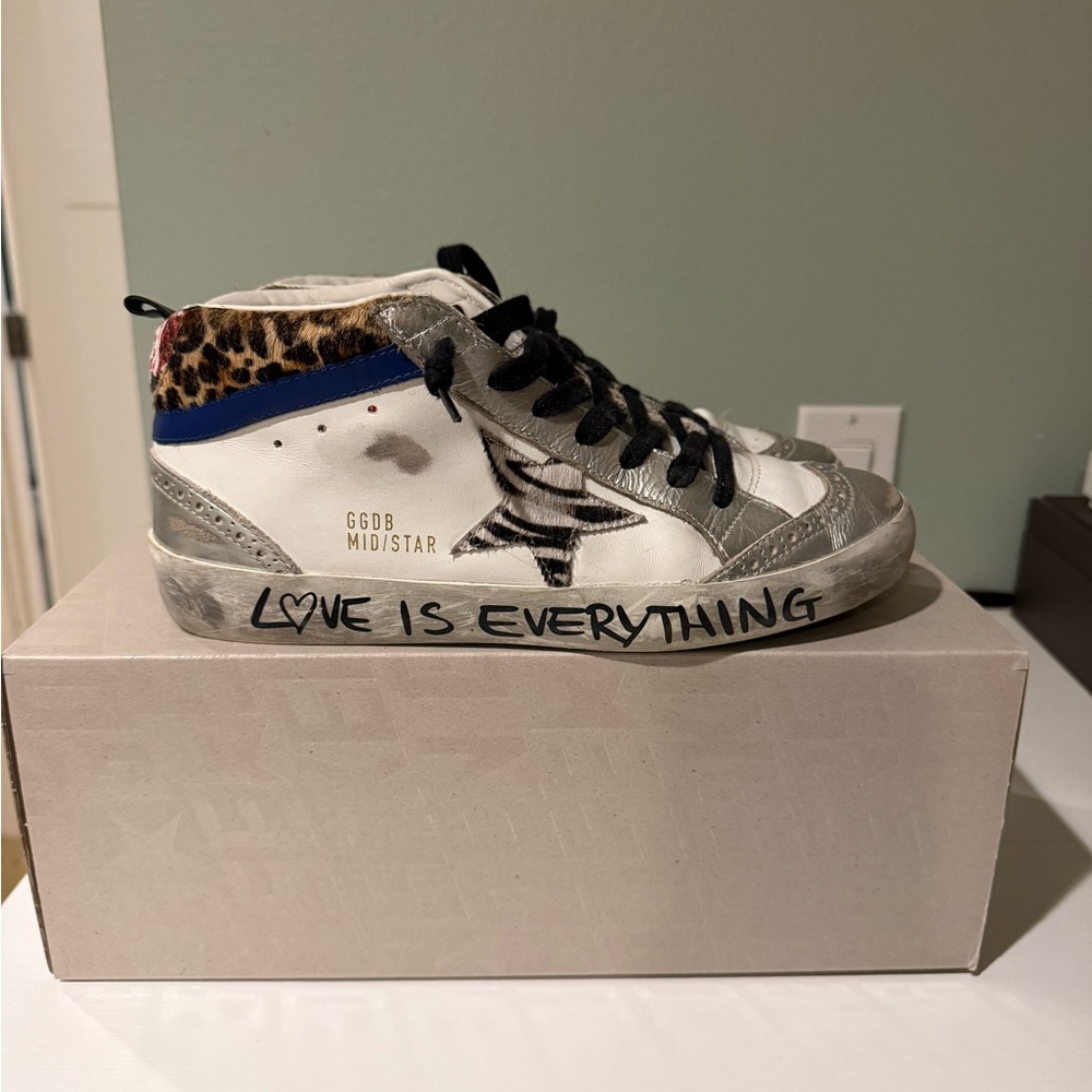Golden Goose Women’s Sneakers - White and Black with Leopard Print. Authentic